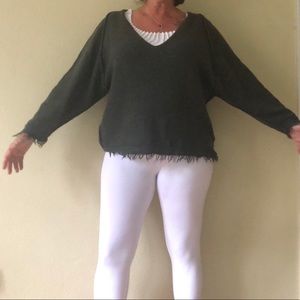 Free People wool fray accent V neck sweater